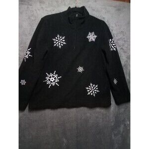 Talbots Black Sweater with White Snowflake Design